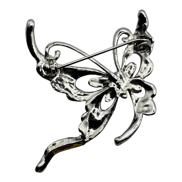 Silver-Tone Butterfly Brooch with Clear Rhinestones – 1.5” - Picture 5 of 5